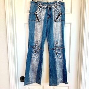 Blue White Bleached Wash Distressed Wide-Leg Low-Rise Jeans​